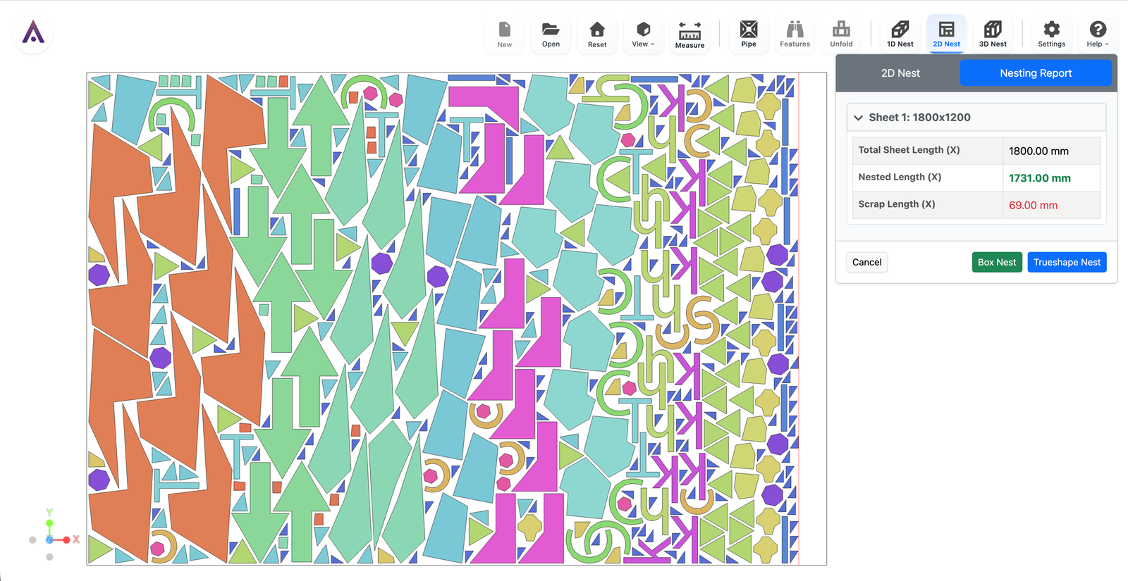 Alarvy 2D Nest True-Shape Sheet Metal Nesting Results