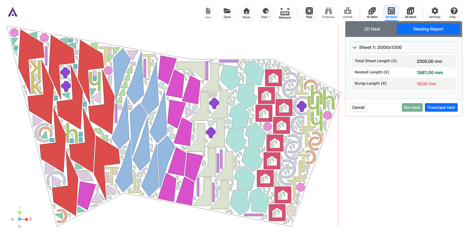 Alarvy 2D Nest True-Shape Sheet Metal Nesting Results